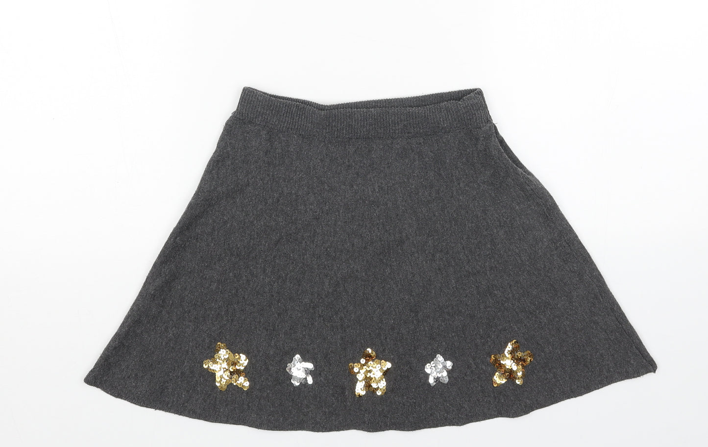 Primark Girls Grey Geometric Polyester Swing Skirt Size 7-8 Years Regular Pull On - Star Pattern