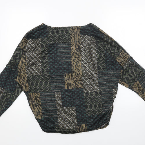 Preworn Womens Green Boat Neck Geometric Polyester Pullover Jumper Size L
