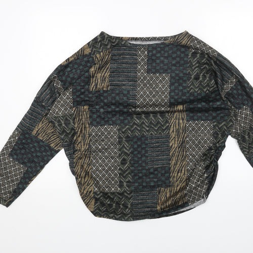 Preworn Womens Green Boat Neck Geometric Polyester Pullover Jumper Size L