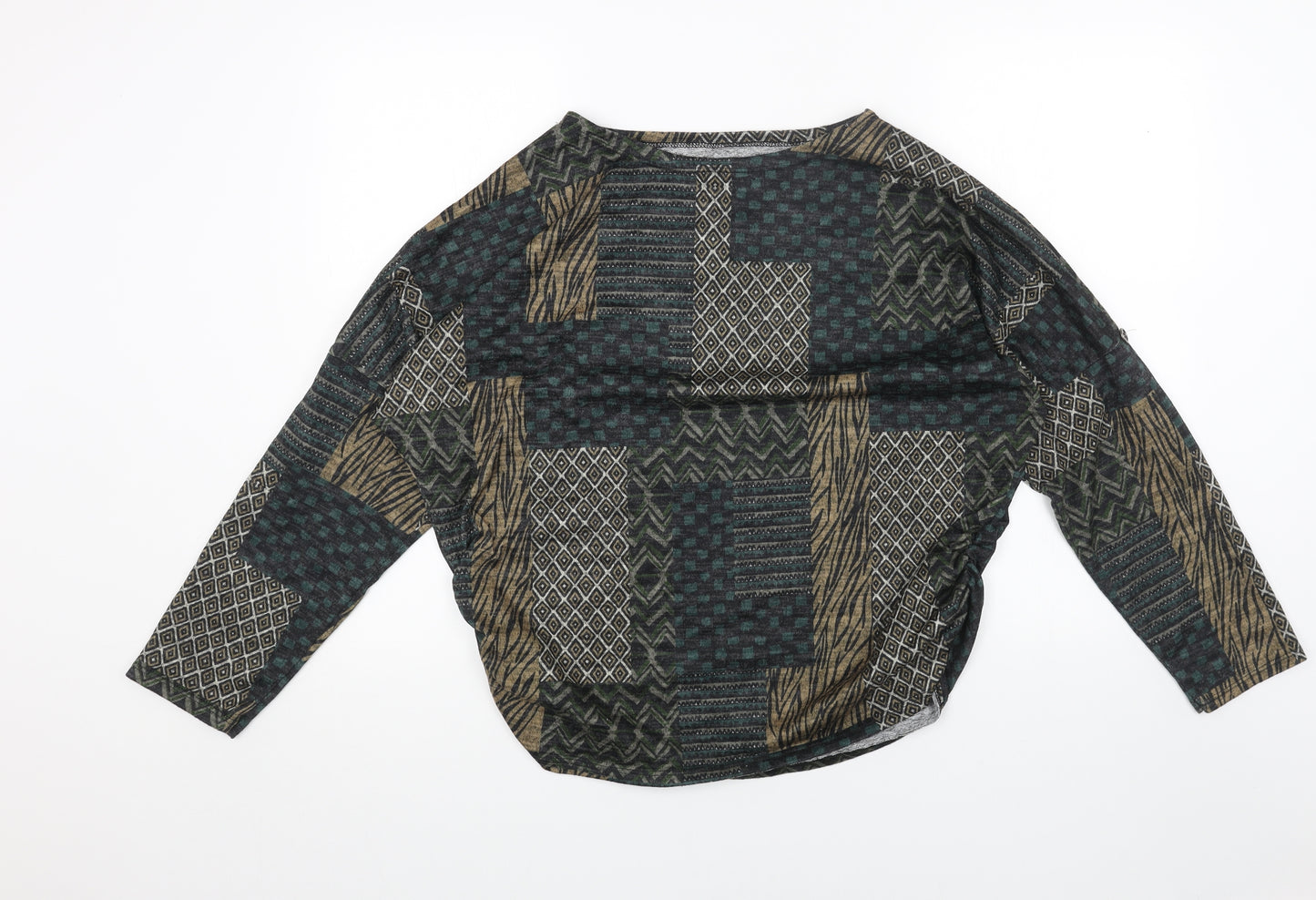 Preworn Womens Green Boat Neck Geometric Polyester Pullover Jumper Size L