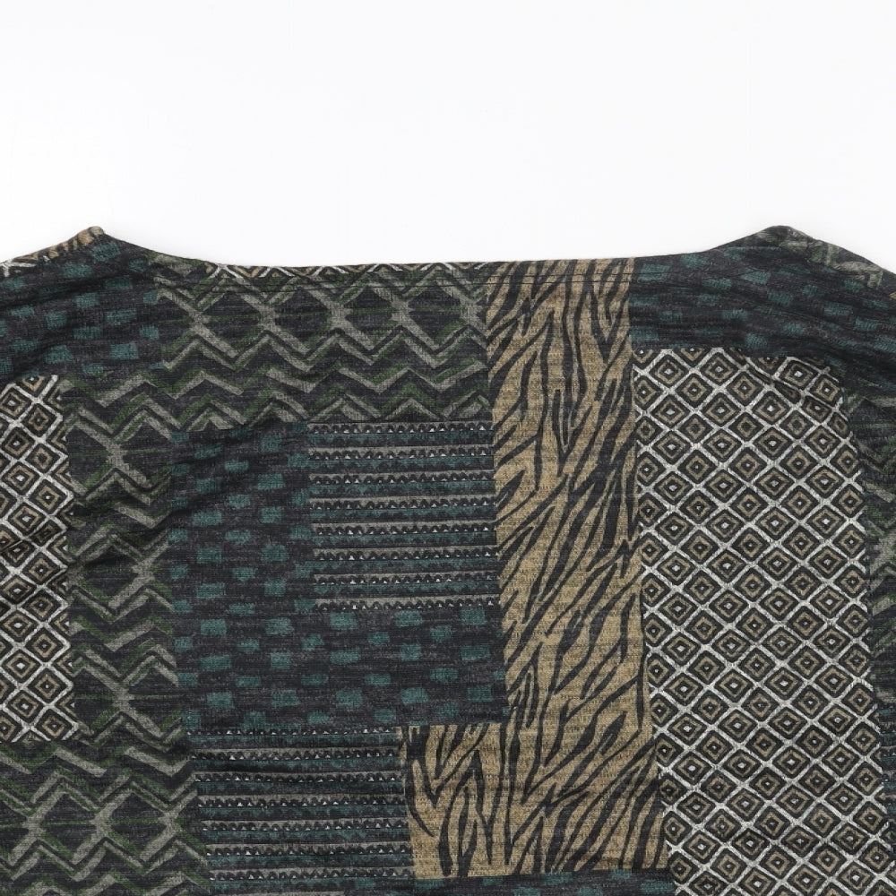 Preworn Womens Green Boat Neck Geometric Polyester Pullover Jumper Size L