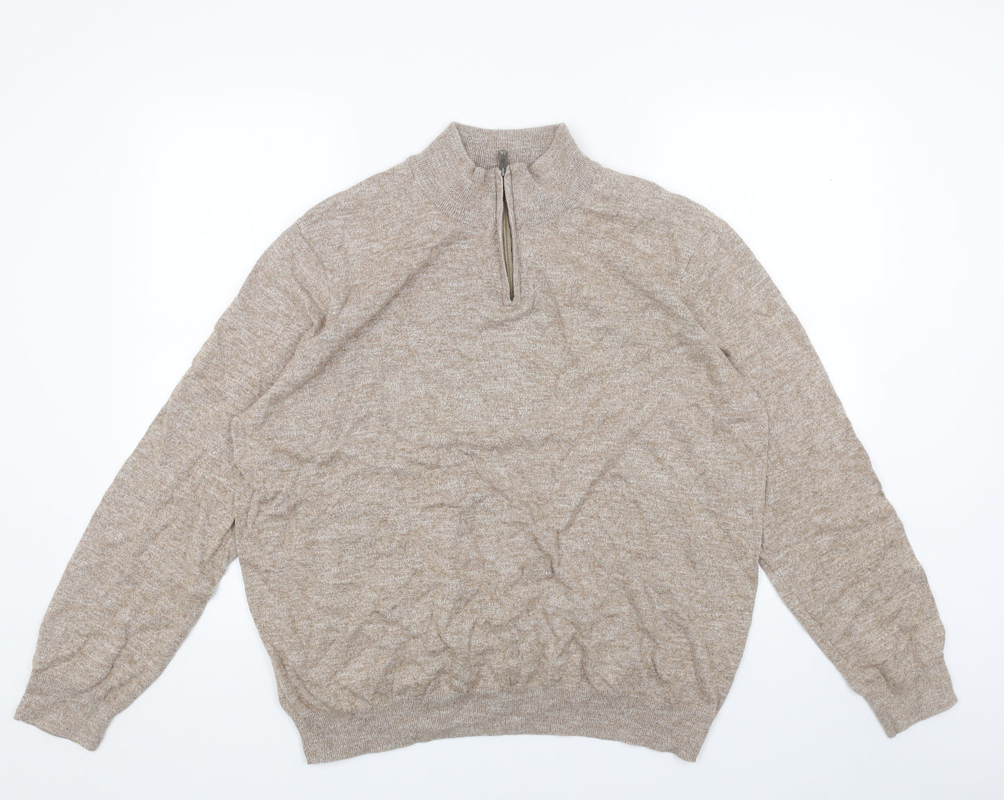 M&Co Mens Beige Mock Neck Cotton Pullover Jumper Size 2XL Long Sleeve