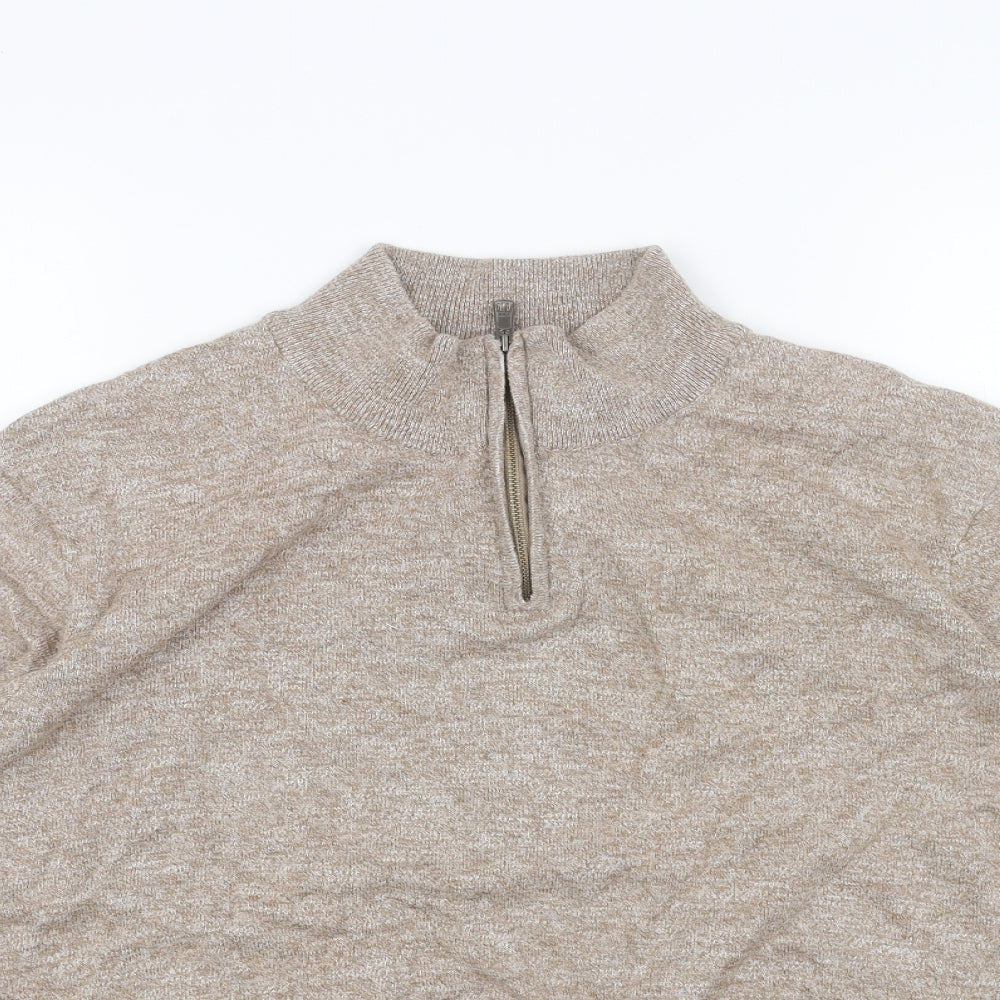 M&Co Mens Beige Mock Neck Cotton Pullover Jumper Size 2XL Long Sleeve
