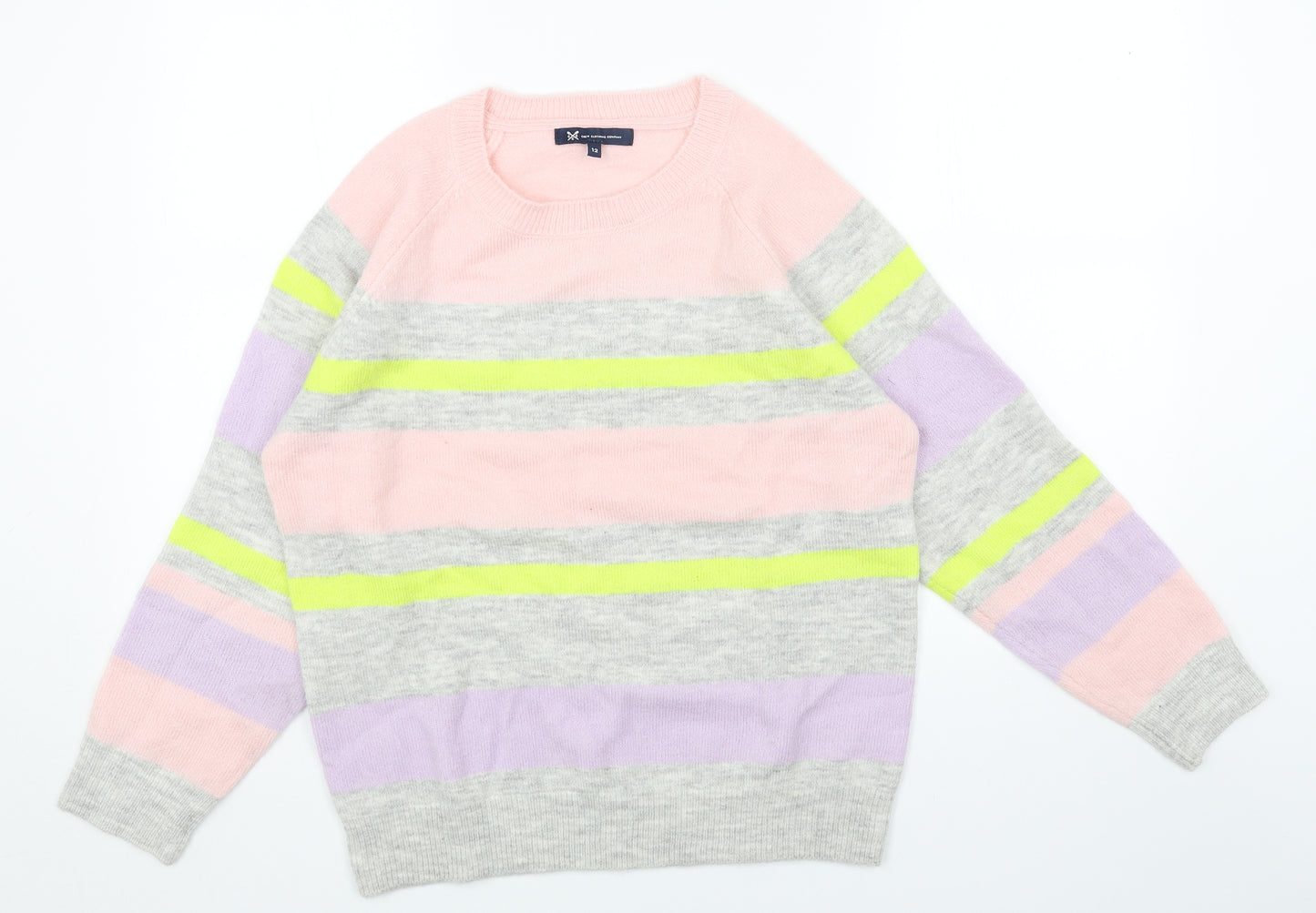 Crew Clothing Womens Pink Round Neck Striped Acrylic Pullover Jumper Size 12