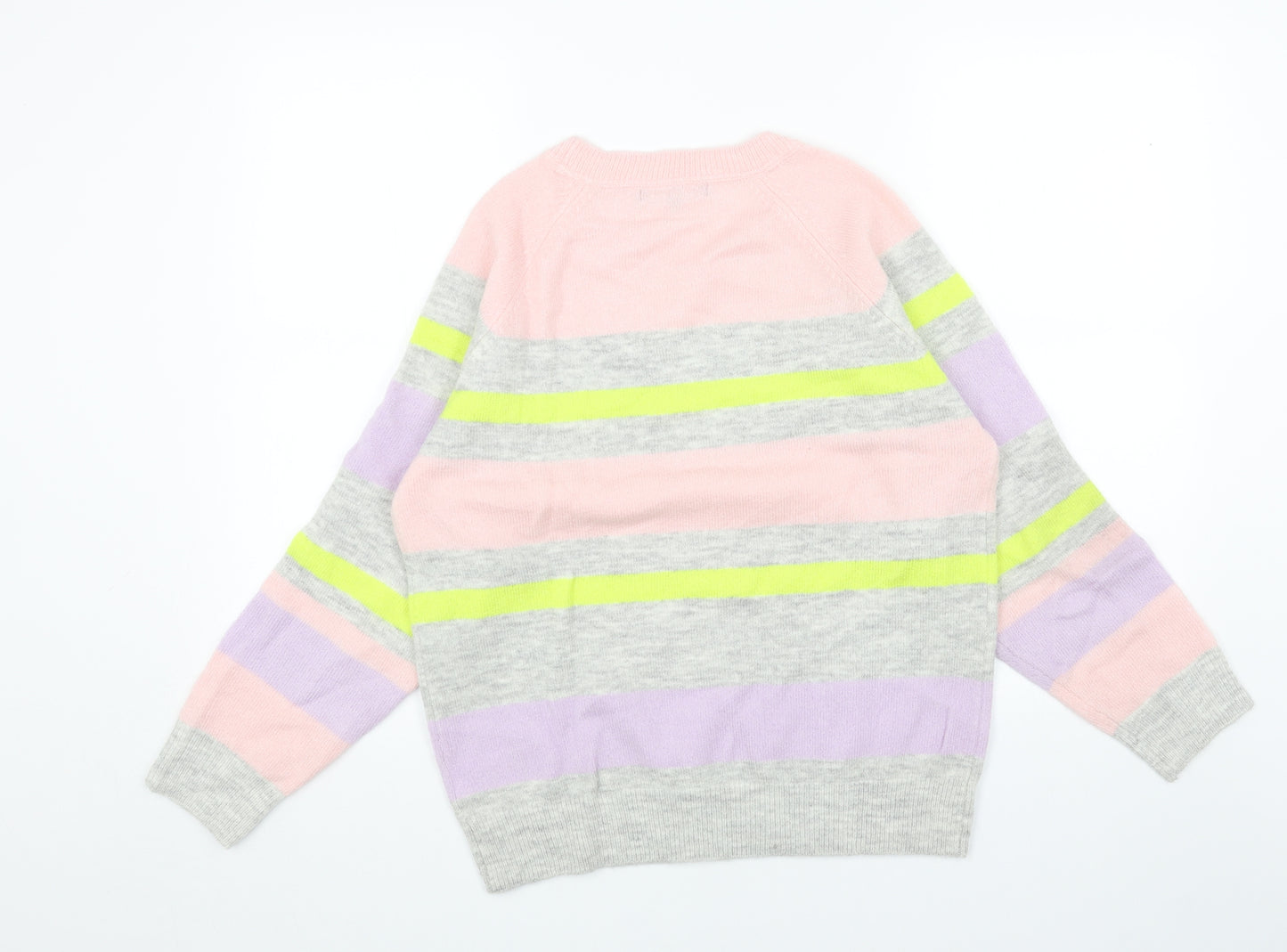 Crew Clothing Womens Pink Round Neck Striped Acrylic Pullover Jumper Size 12