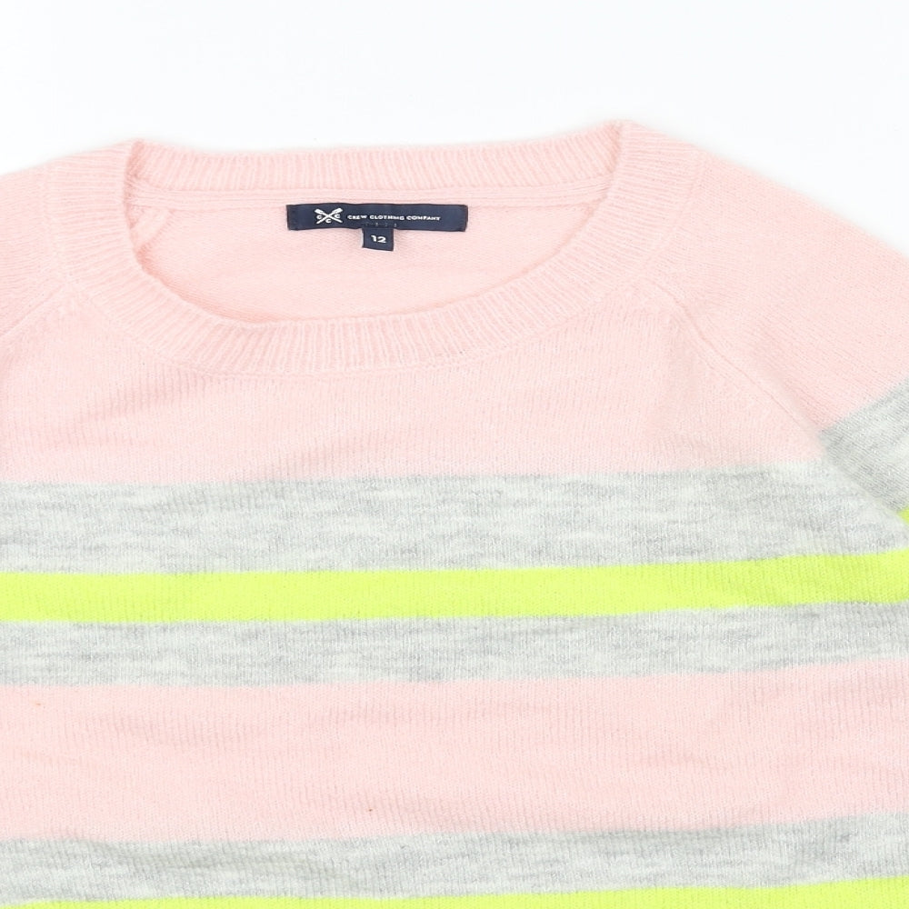 Crew Clothing Womens Pink Round Neck Striped Acrylic Pullover Jumper Size 12