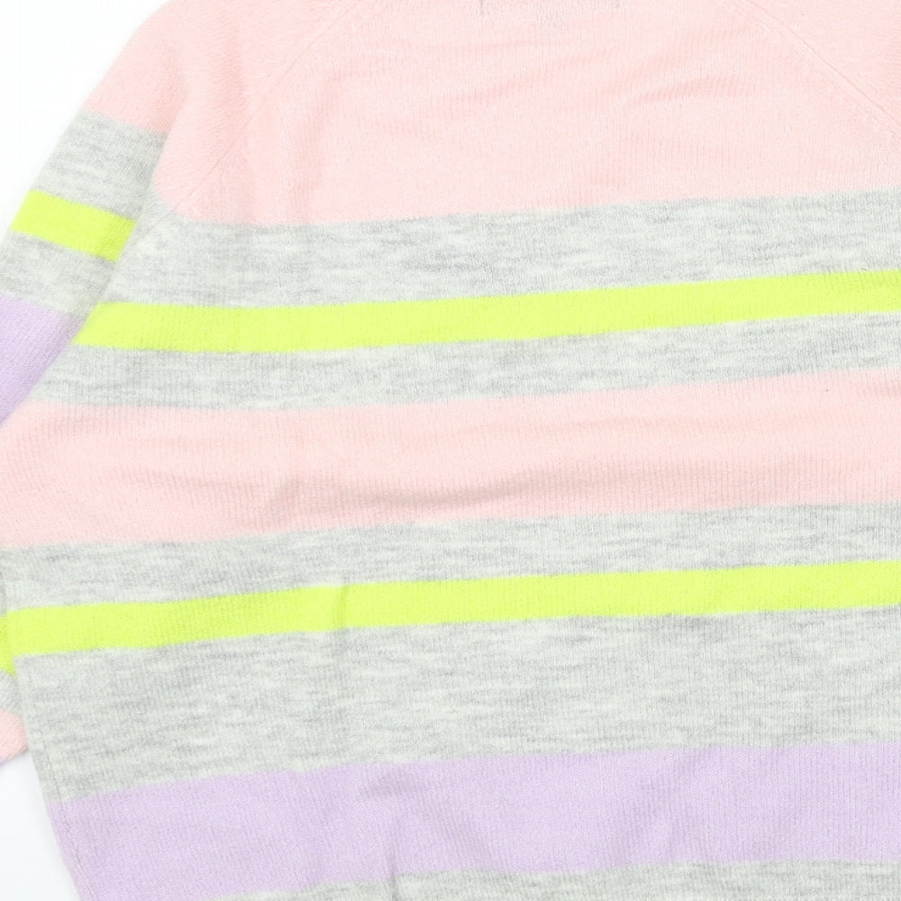 Crew Clothing Womens Pink Round Neck Striped Acrylic Pullover Jumper Size 12