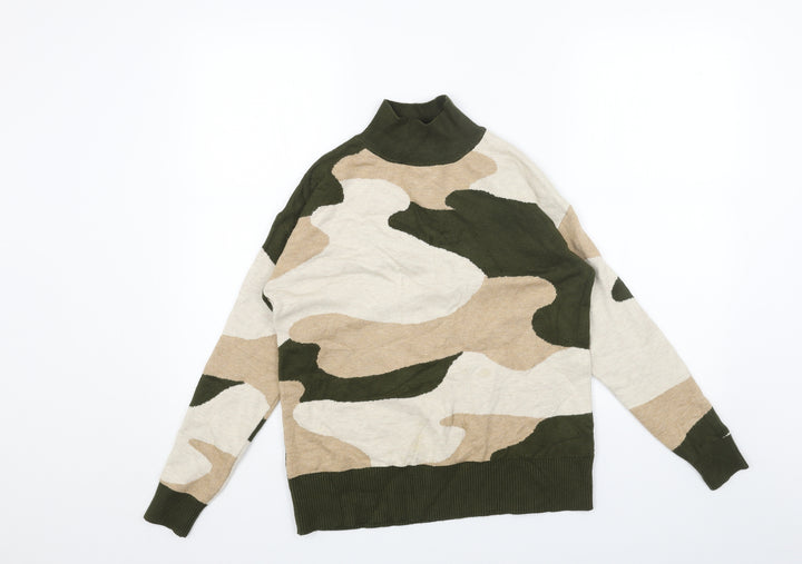 Marks and Spencer Womens Beige High Neck Camouflage Viscose Pullover Jumper Size S