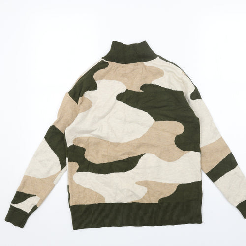 Marks and Spencer Womens Beige High Neck Camouflage Viscose Pullover Jumper Size S