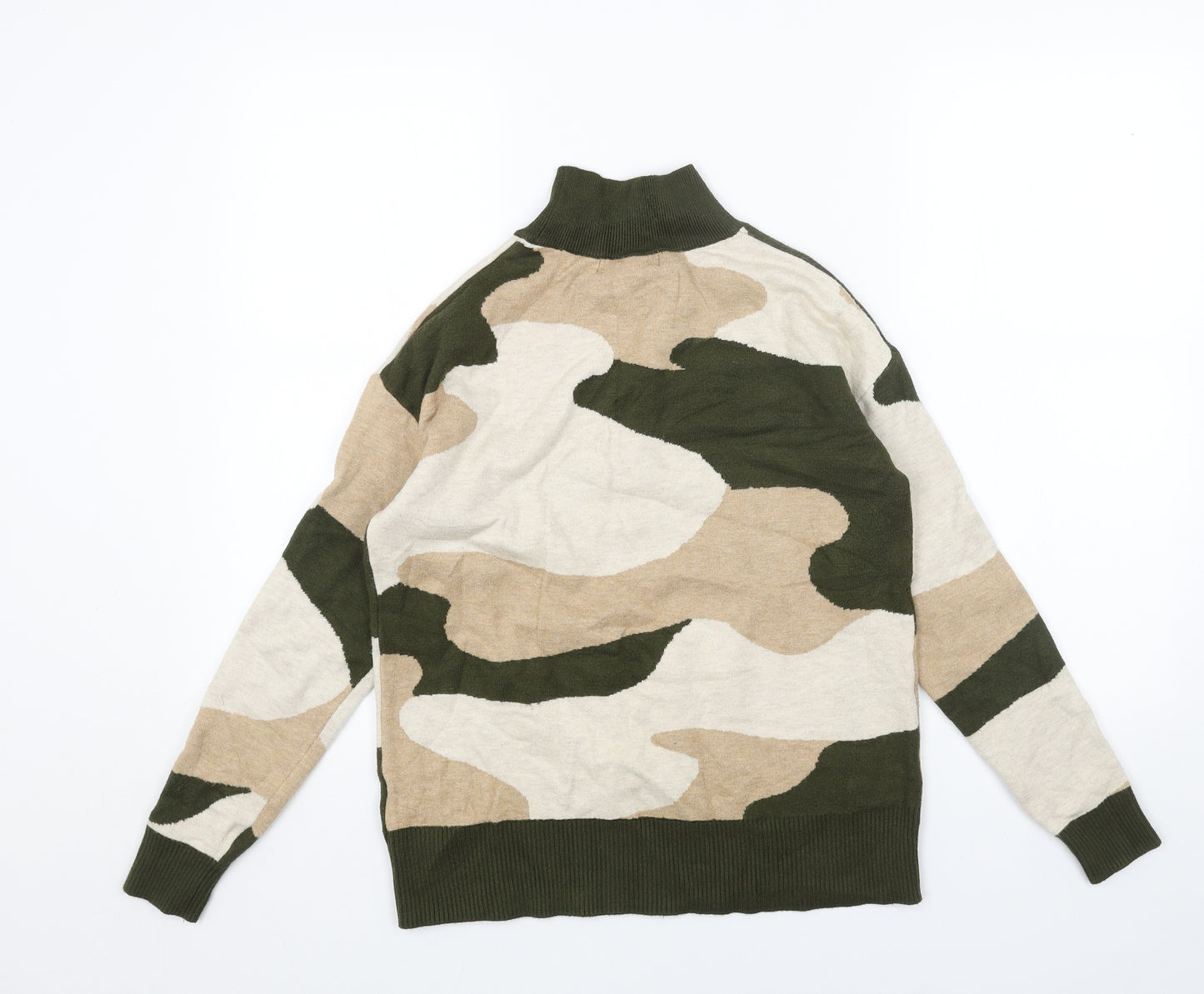 Marks and Spencer Womens Beige High Neck Camouflage Viscose Pullover Jumper Size S