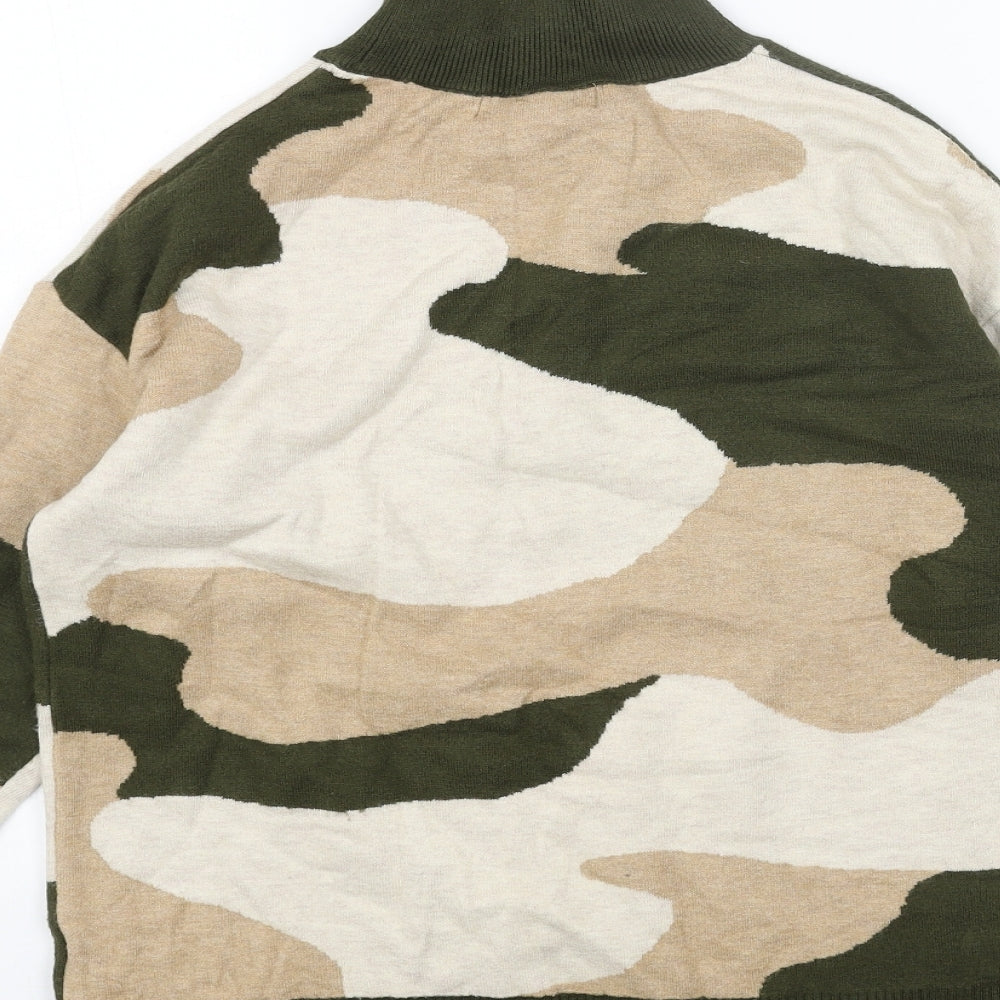 Marks and Spencer Womens Beige High Neck Camouflage Viscose Pullover Jumper Size S