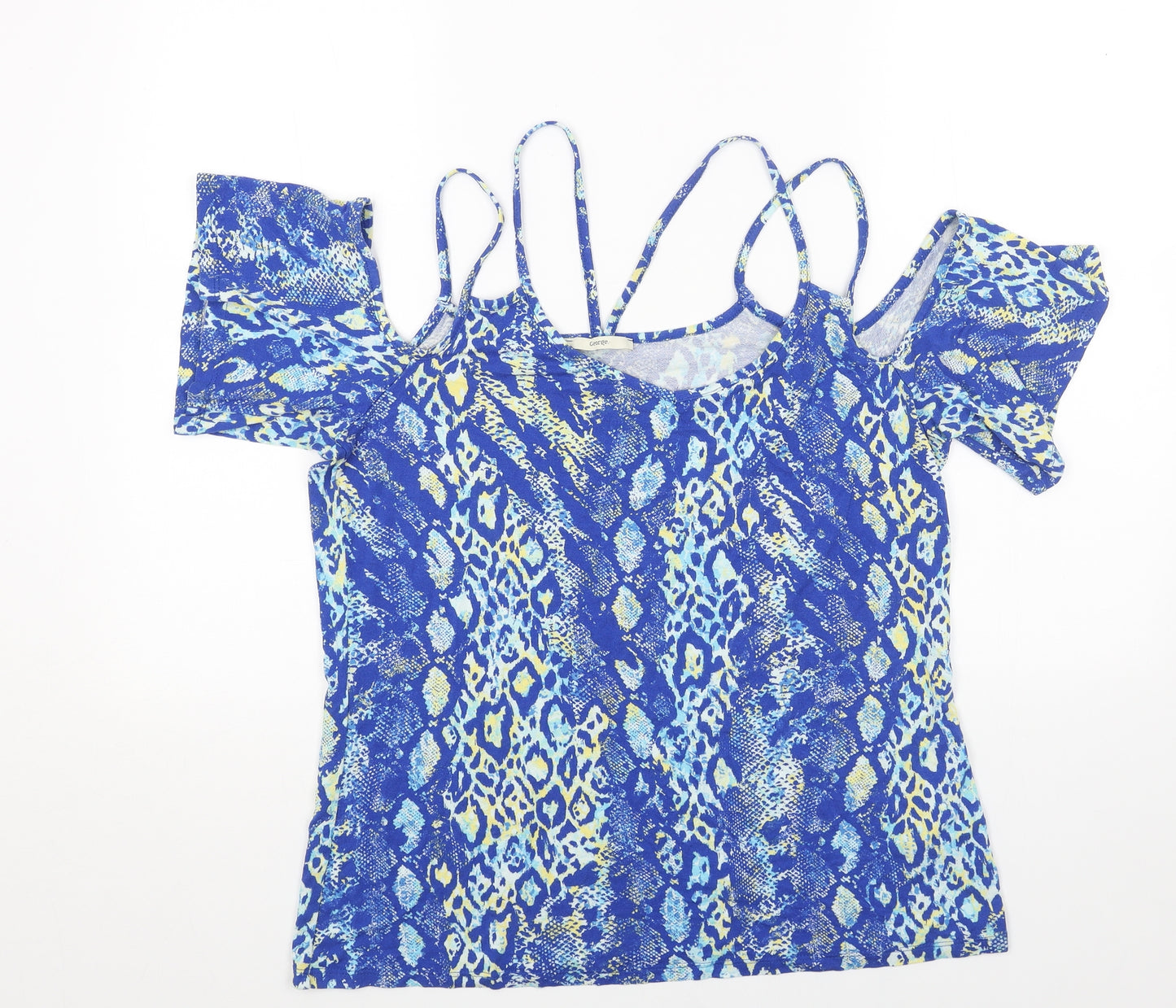 George Womens Blue Animal Print Viscose Basic Blouse Size 16 Boat Neck - Snake Print