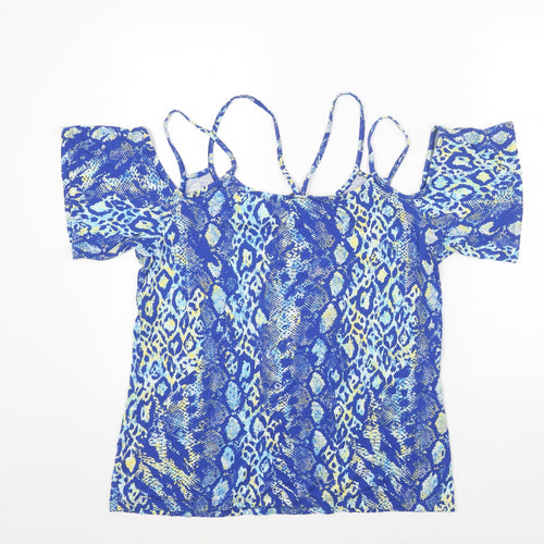 George Womens Blue Animal Print Viscose Basic Blouse Size 16 Boat Neck - Snake Print