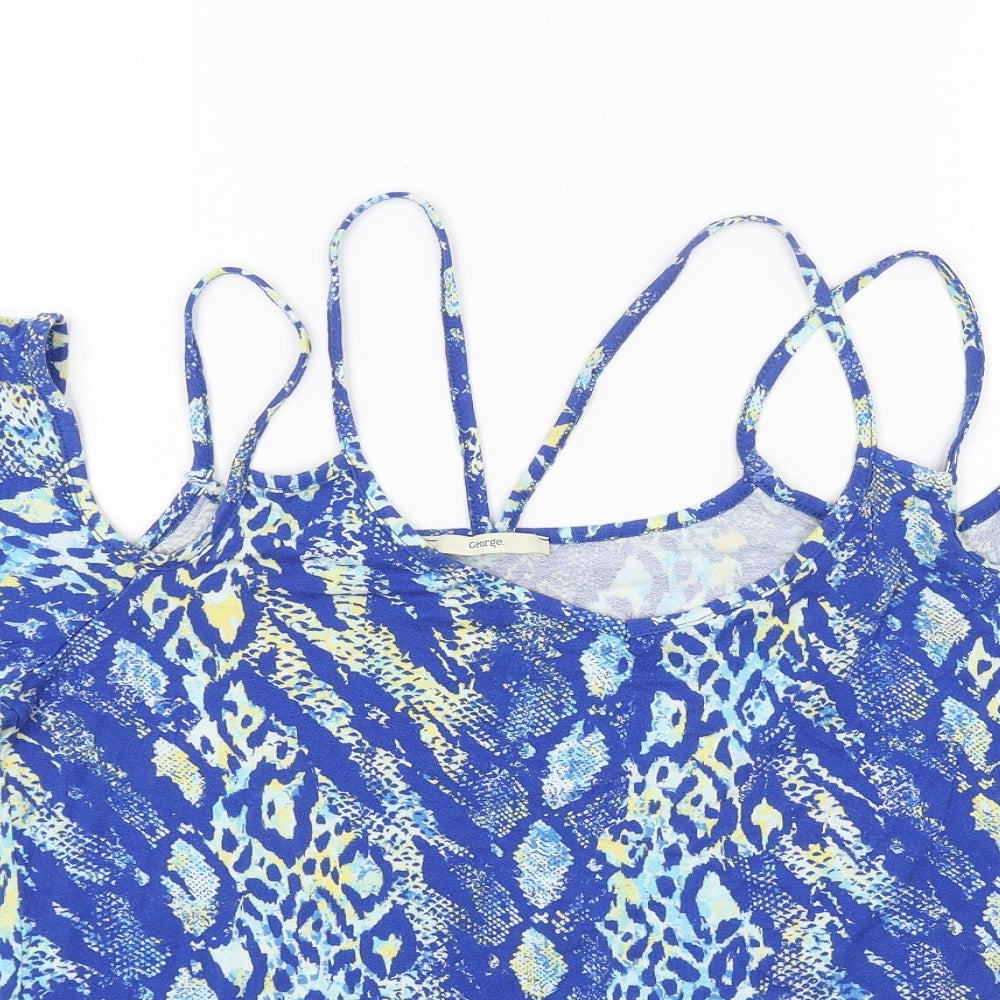 George Womens Blue Animal Print Viscose Basic Blouse Size 16 Boat Neck - Snake Print