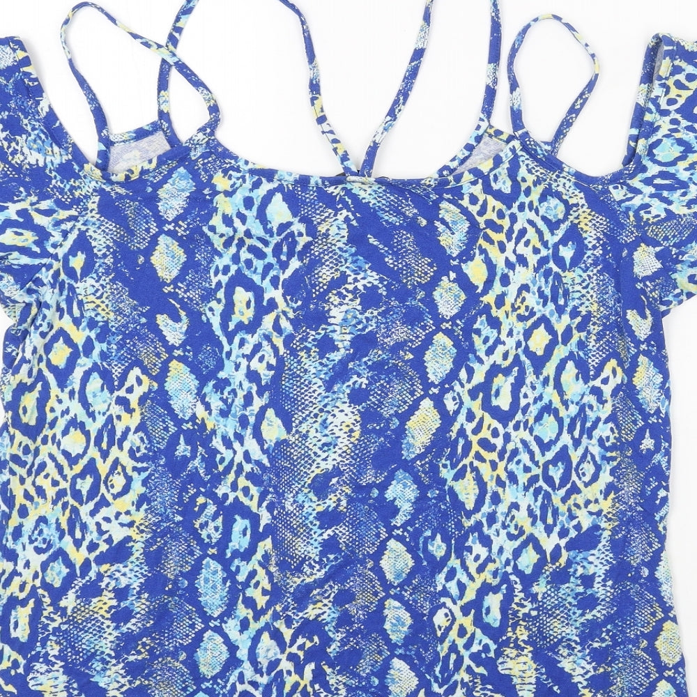 George Womens Blue Animal Print Viscose Basic Blouse Size 16 Boat Neck - Snake Print