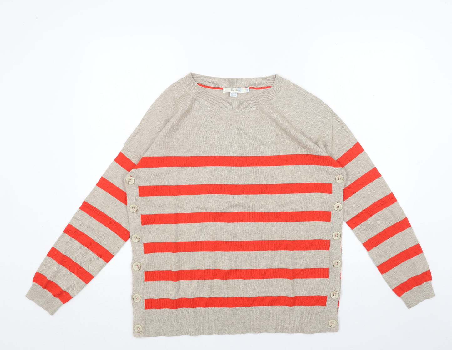 Boden Womens Beige Round Neck Striped Acrylic Pullover Jumper Size M