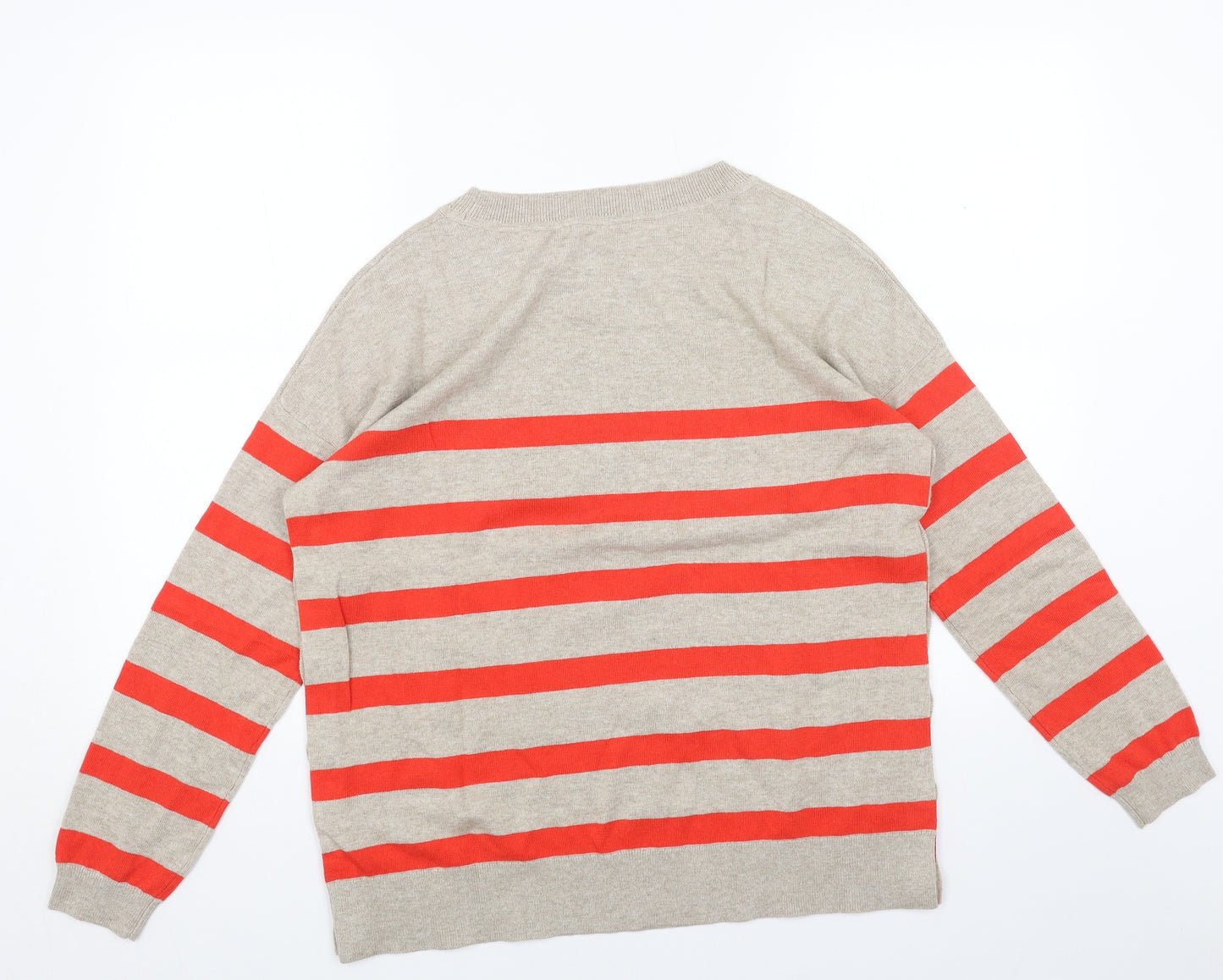 Boden Womens Beige Round Neck Striped Acrylic Pullover Jumper Size M