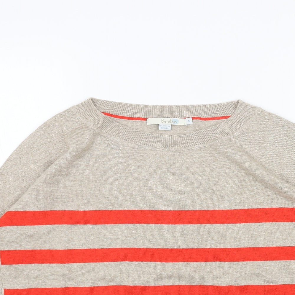 Boden Womens Beige Round Neck Striped Acrylic Pullover Jumper Size M