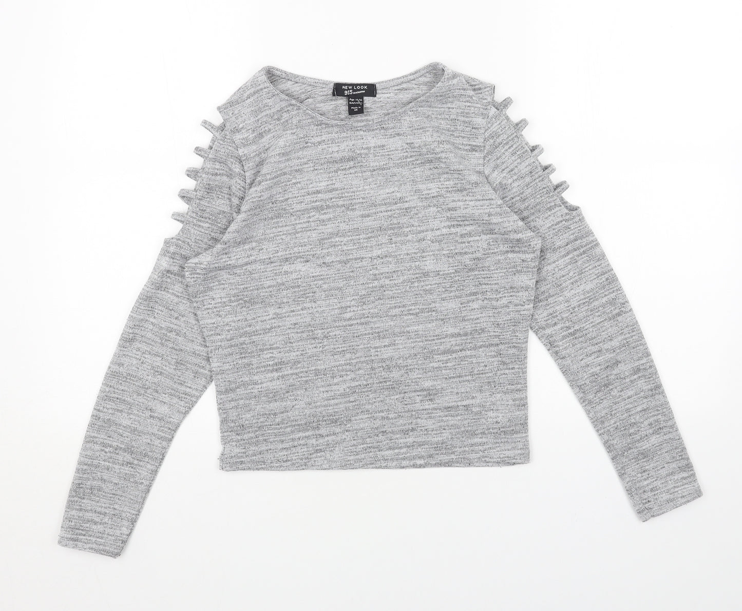 New Look Girls Grey Round Neck Polyester Pullover Jumper Size 14-15 Years Pullover - Cold Shoulder