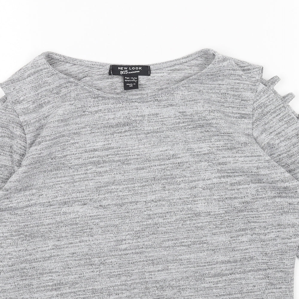 New Look Girls Grey Round Neck Polyester Pullover Jumper Size 14-15 Years Pullover - Cold Shoulder