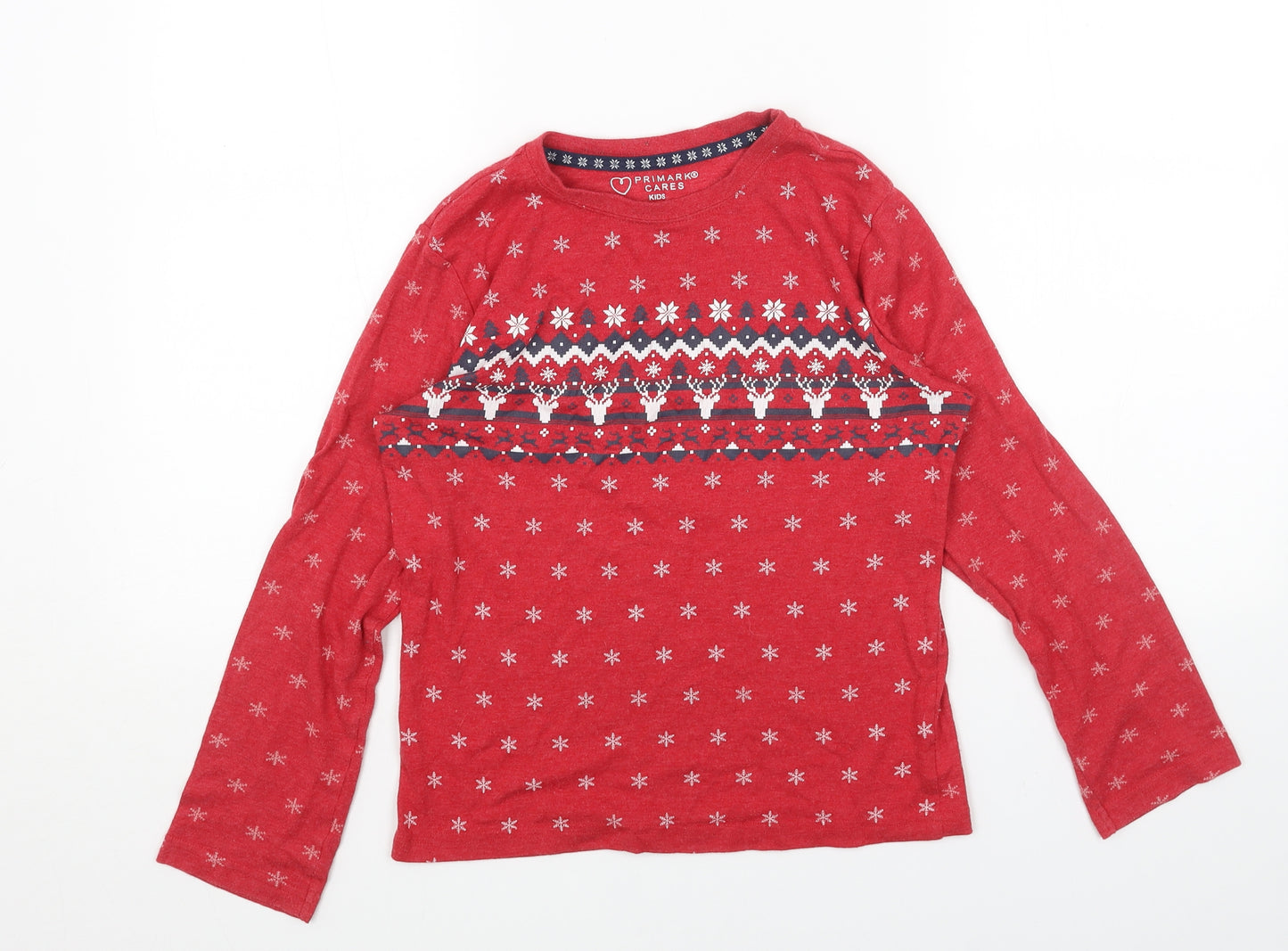 Primark Girls Red Geometric Cotton Basic T-Shirt Size 10-11 Years Round Neck Pullover