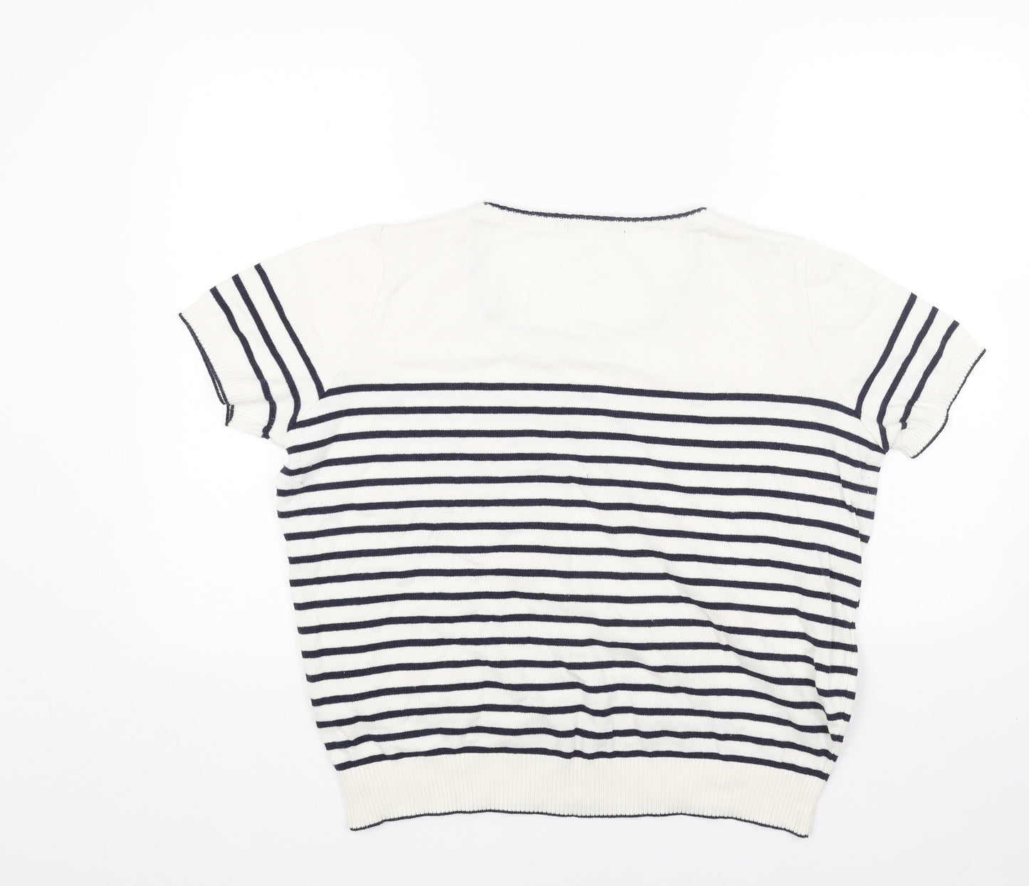 George Womens White Round Neck Striped Cotton Pullover Jumper Size 20