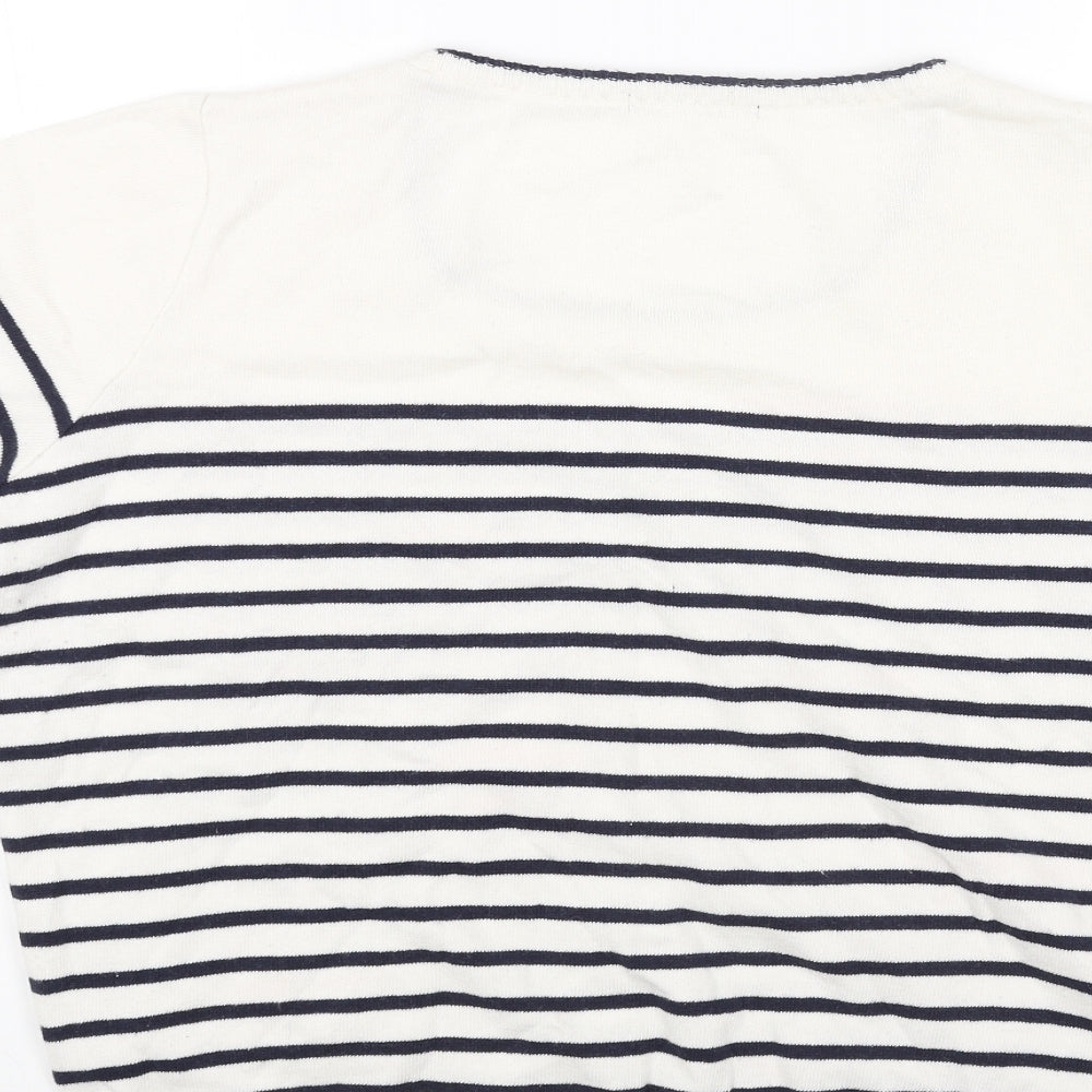 George Womens White Round Neck Striped Cotton Pullover Jumper Size 20