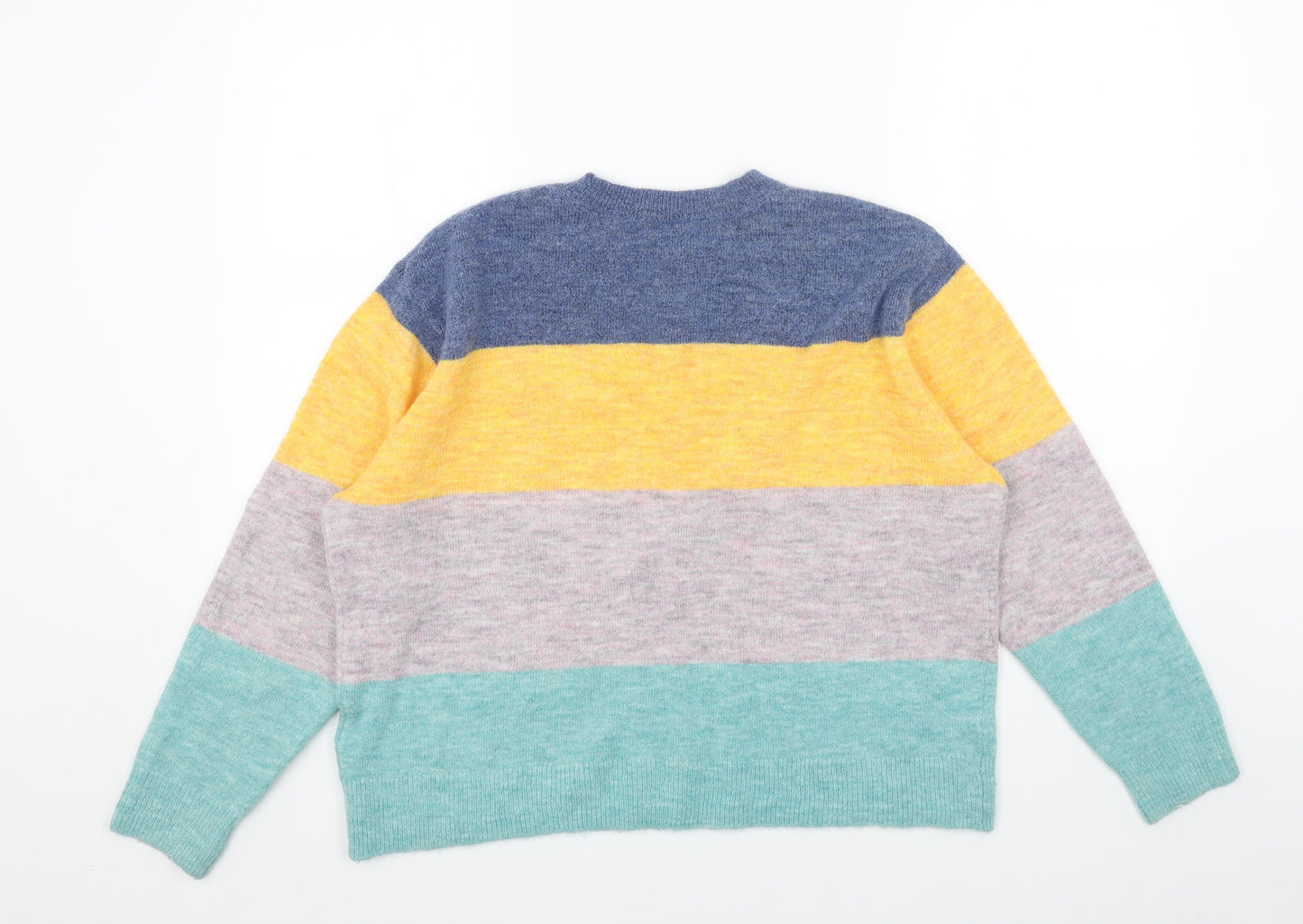 H&M Womens Blue Round Neck Striped Acrylic Pullover Jumper Size M