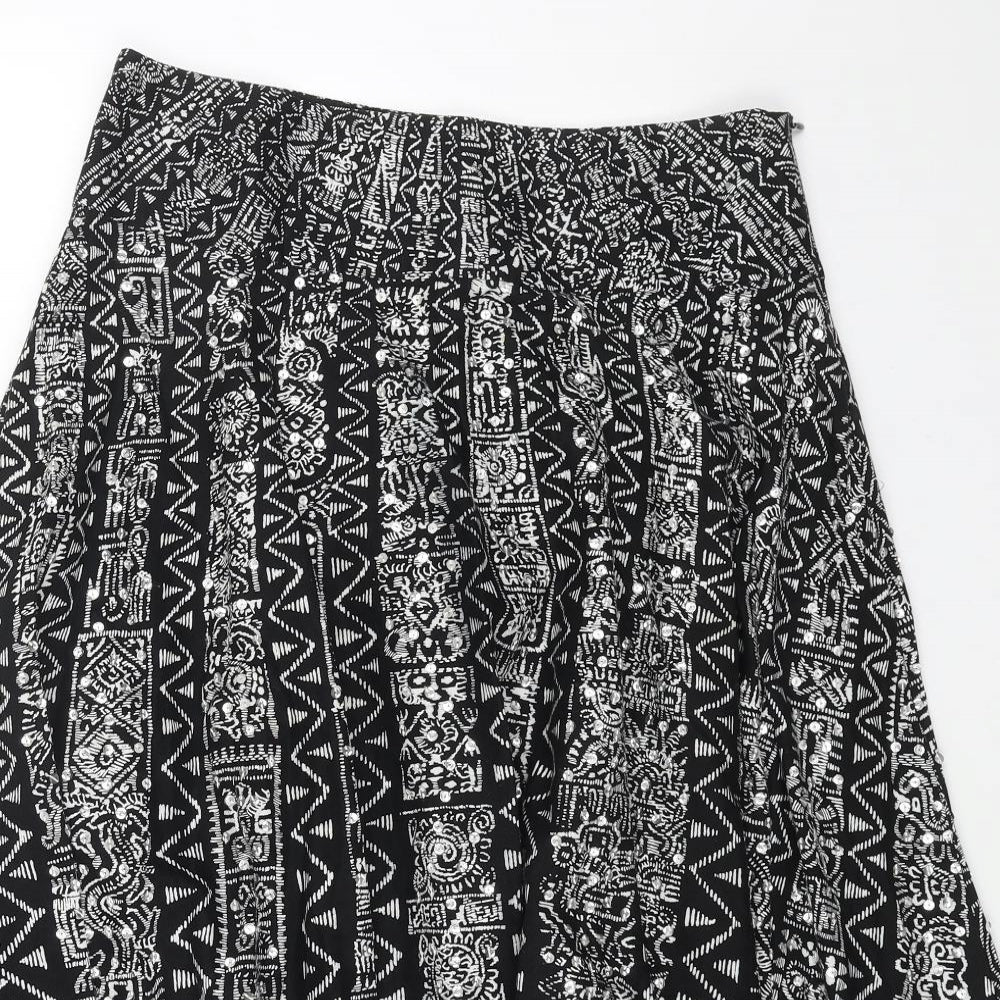 Warehouse Womens Black Geometric Cotton Swing Skirt Size 10 Zip