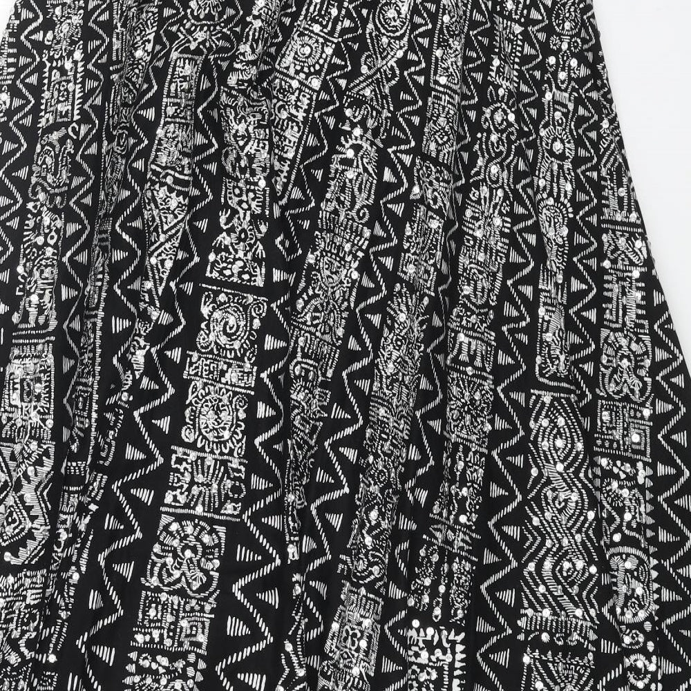 Warehouse Womens Black Geometric Cotton Swing Skirt Size 10 Zip