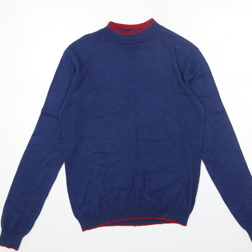 POP Mens Blue Mock Neck Acrylic Pullover Jumper Size M Long Sleeve