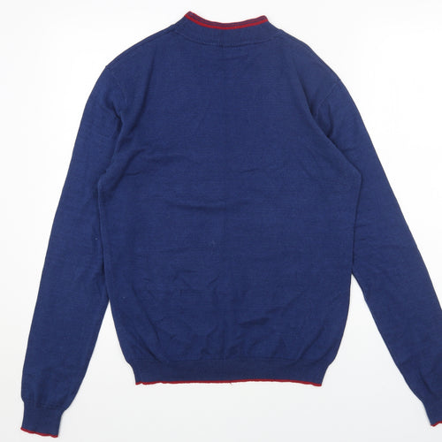 POP Mens Blue Mock Neck Acrylic Pullover Jumper Size M Long Sleeve