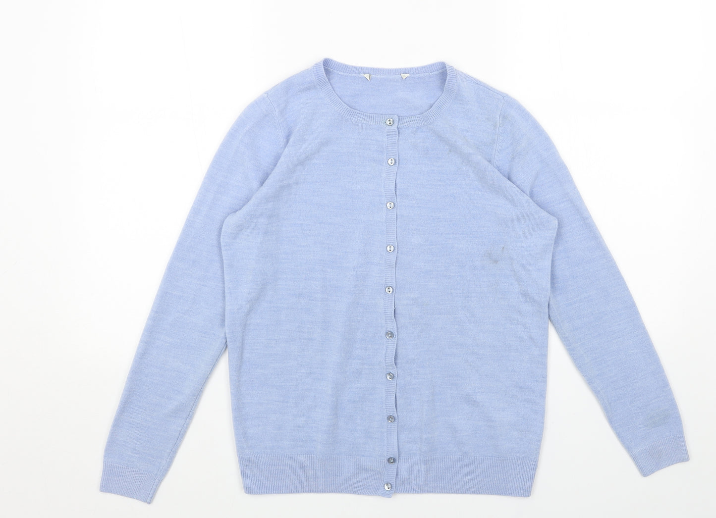 BHS Womens Blue Round Neck Acrylic Cardigan Jumper Size 10