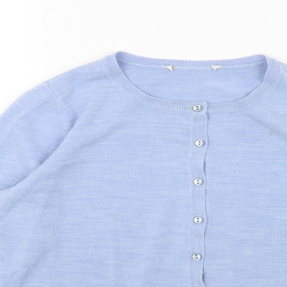 BHS Womens Blue Round Neck Acrylic Cardigan Jumper Size 10