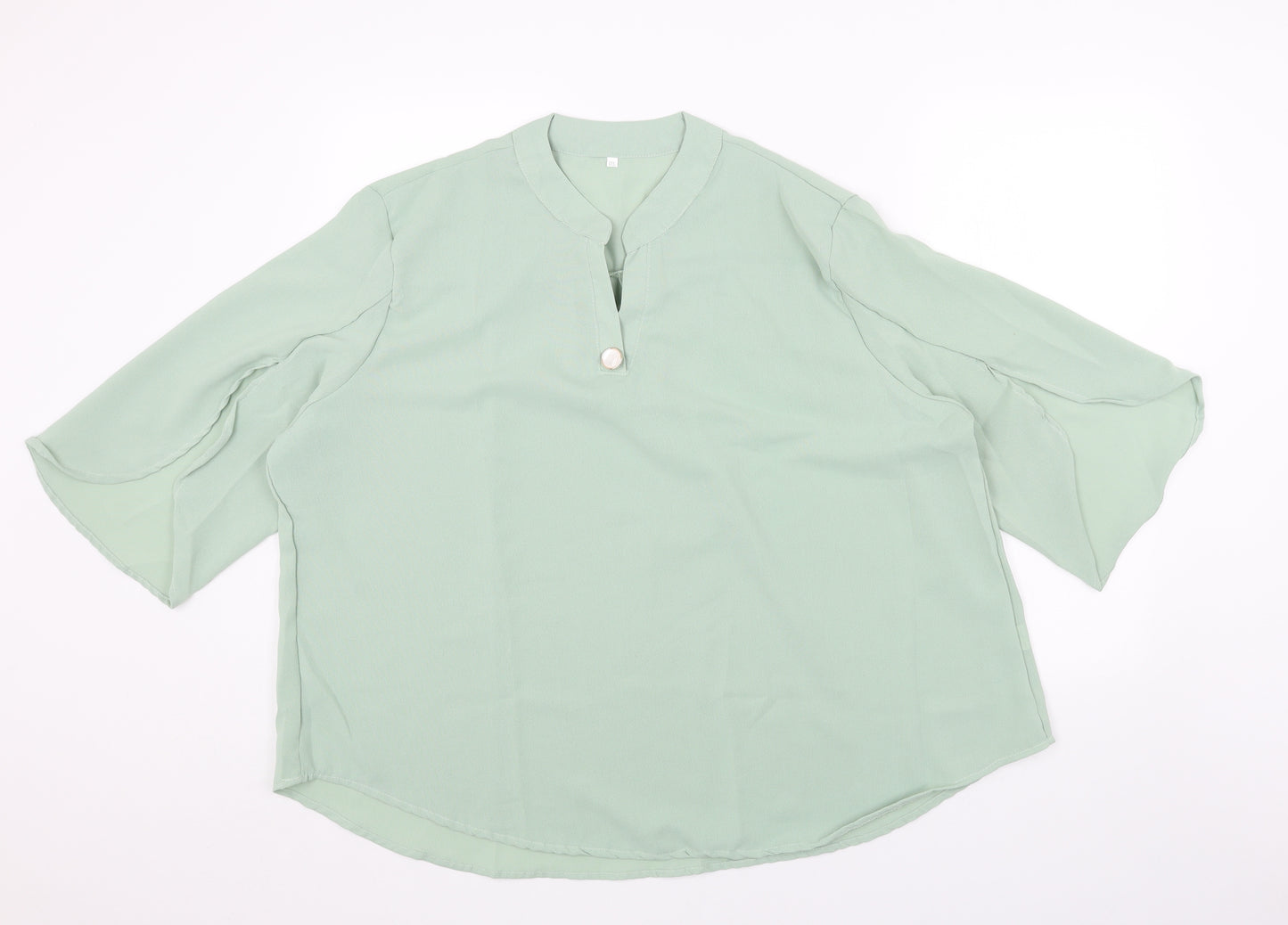 Preworn Womens Green Polyester Basic Blouse Size 4XL V-Neck