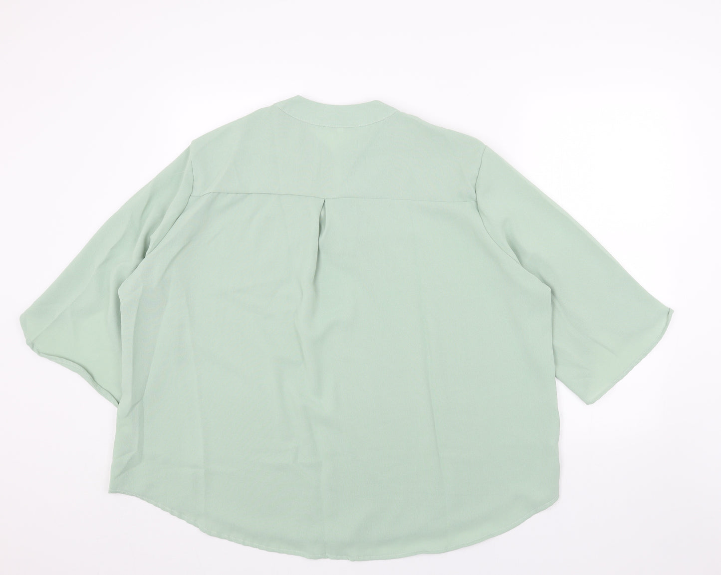 Preworn Womens Green Polyester Basic Blouse Size 4XL V-Neck