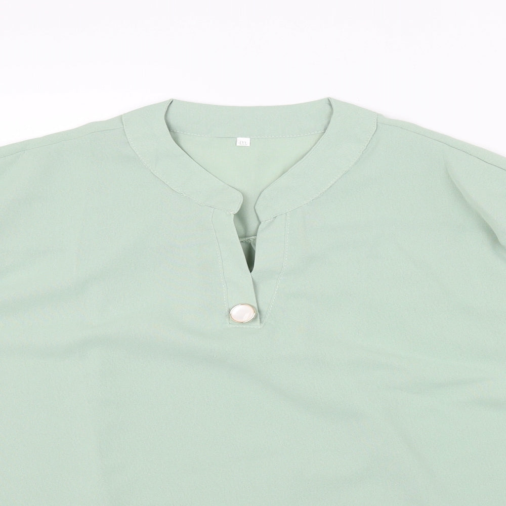 Preworn Womens Green Polyester Basic Blouse Size 4XL V-Neck