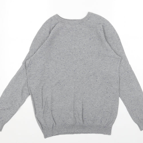 Zara Mens Grey Round Neck Cotton Pullover Jumper Size M Long Sleeve