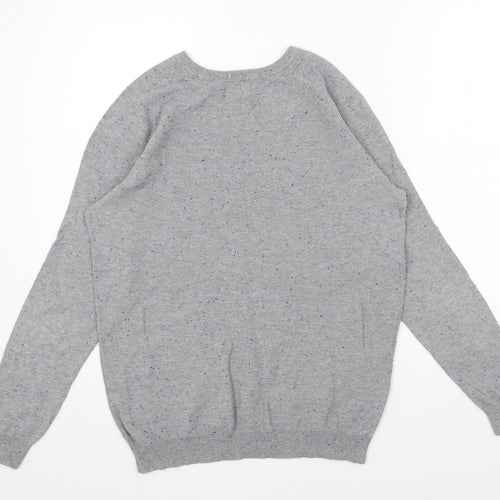 Zara Mens Grey Round Neck Cotton Pullover Jumper Size M Long Sleeve