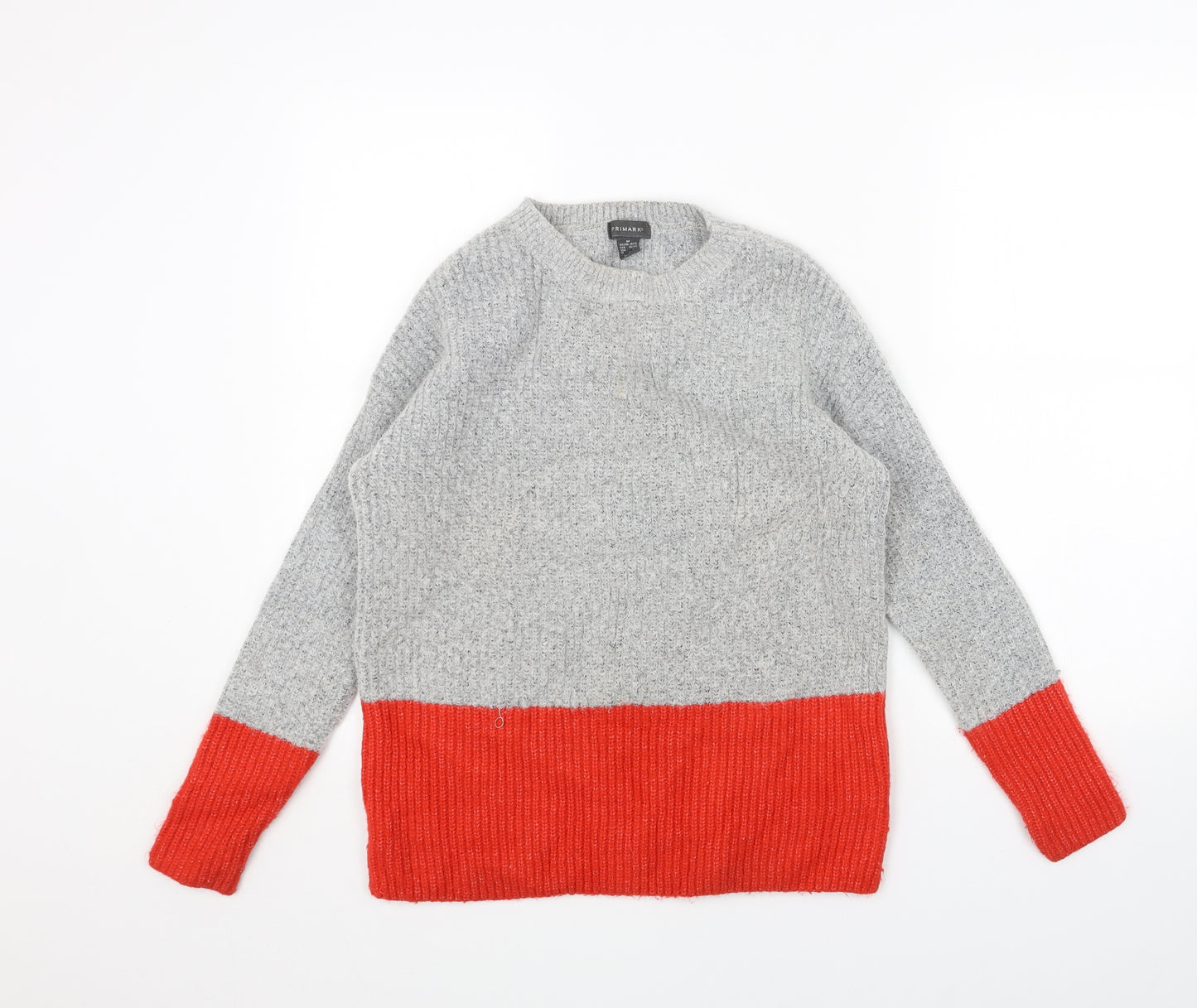Primark Womens Grey Round Neck Acrylic Pullover Jumper Size M - Colourblock