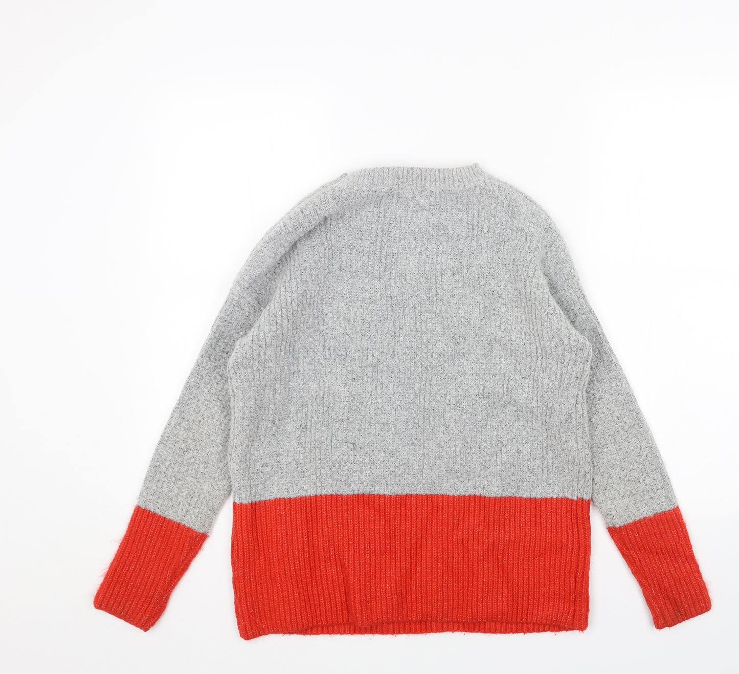 Primark Womens Grey Round Neck Acrylic Pullover Jumper Size M - Colourblock