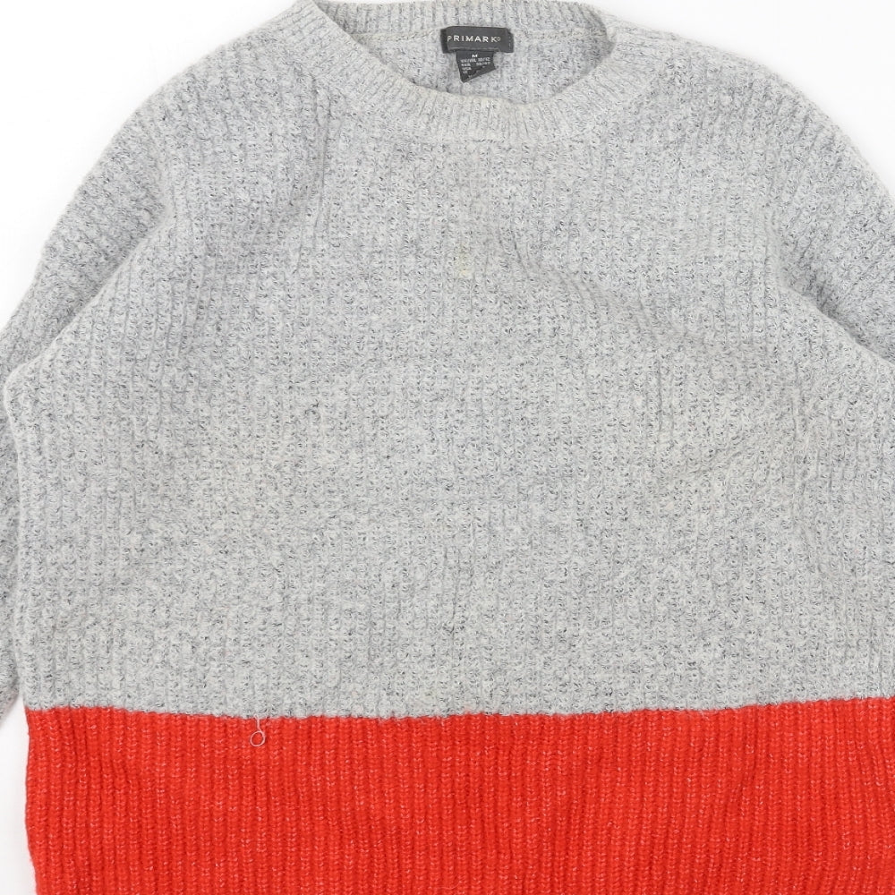 Primark Womens Grey Round Neck Acrylic Pullover Jumper Size M - Colourblock