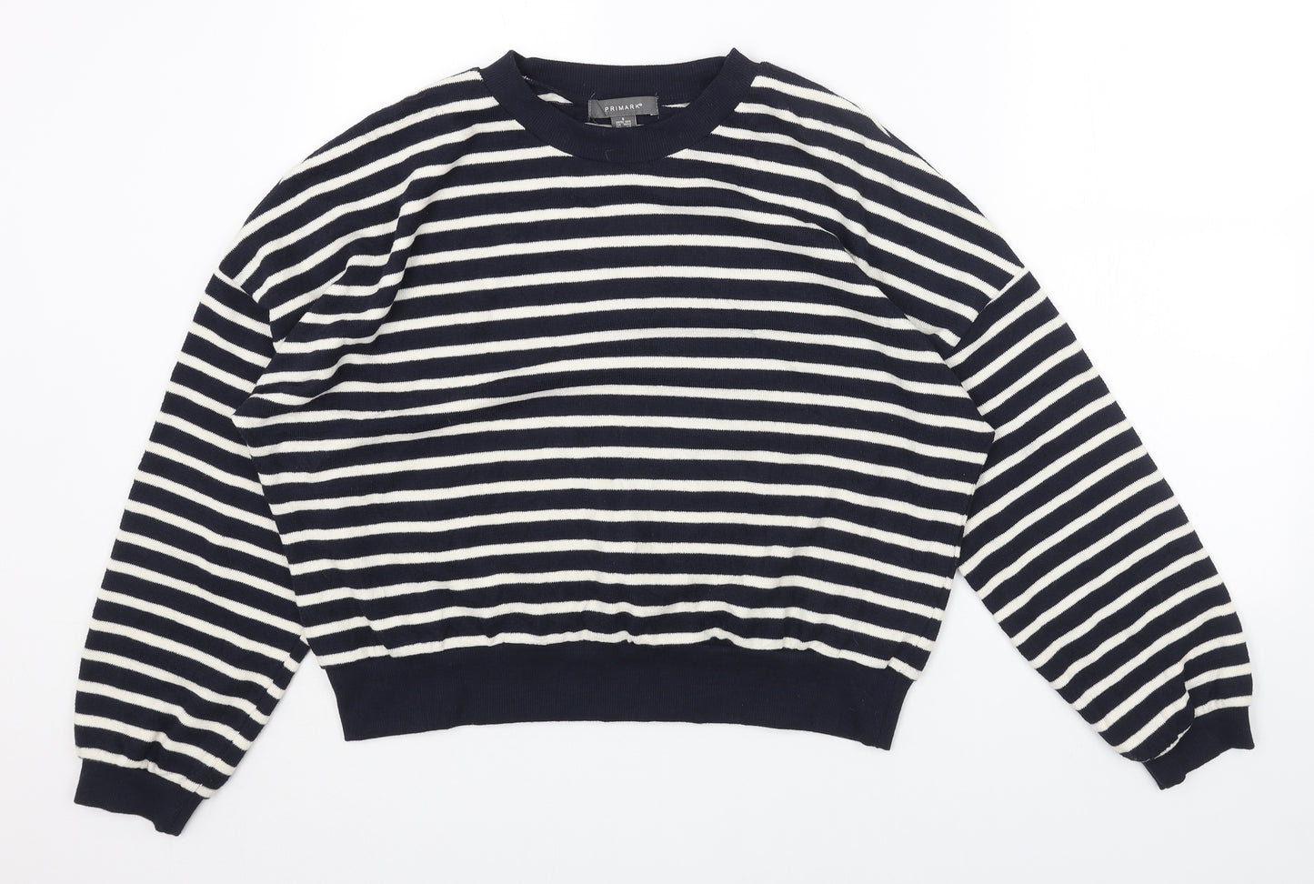 Primark Womens Blue Round Neck Striped Cotton Pullover Jumper Size S