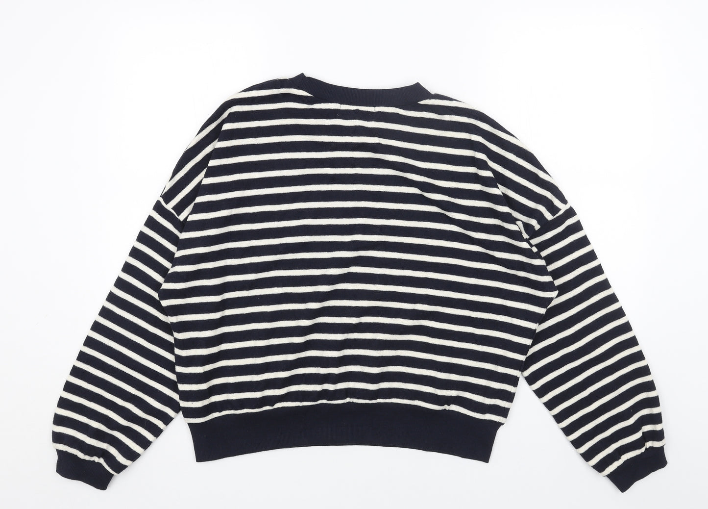 Primark Womens Blue Round Neck Striped Cotton Pullover Jumper Size S