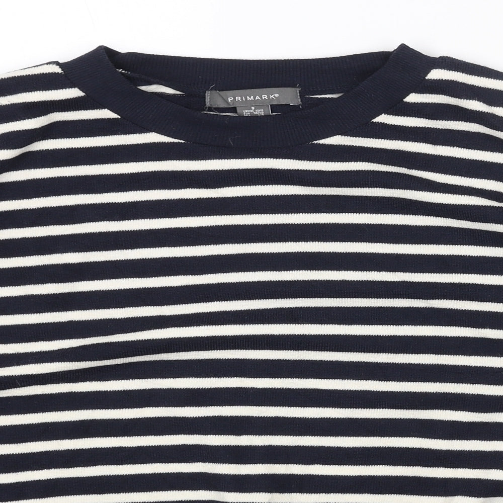 Primark Womens Blue Round Neck Striped Cotton Pullover Jumper Size S