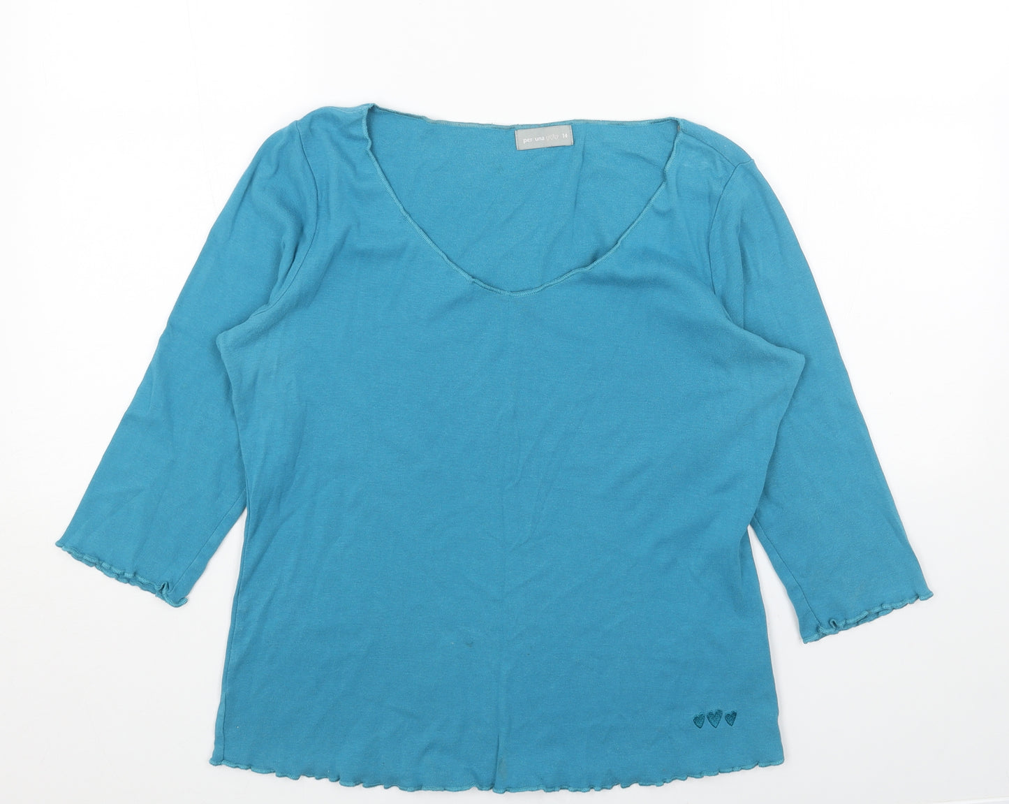 Per Una Womens Blue Cotton Basic T-Shirt Size 14 Scoop Neck