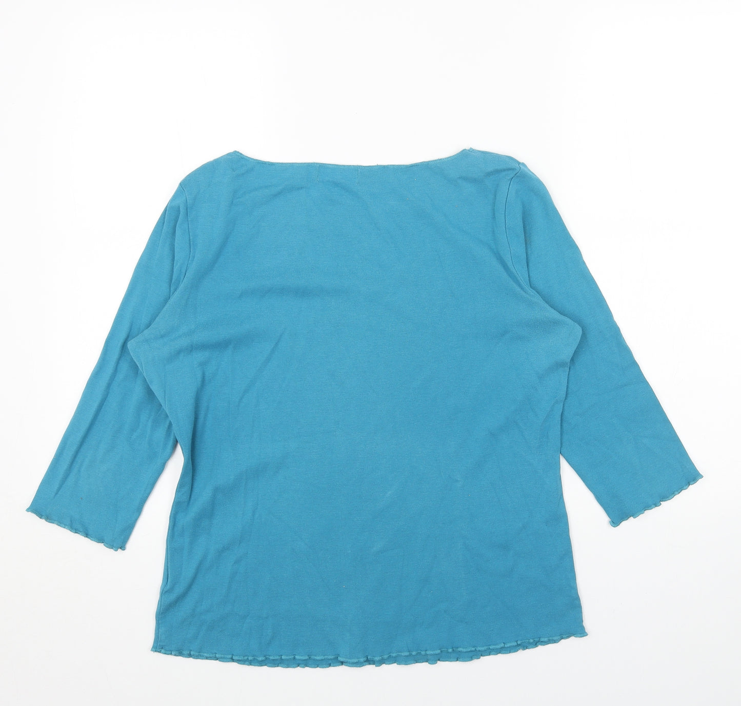 Per Una Womens Blue Cotton Basic T-Shirt Size 14 Scoop Neck