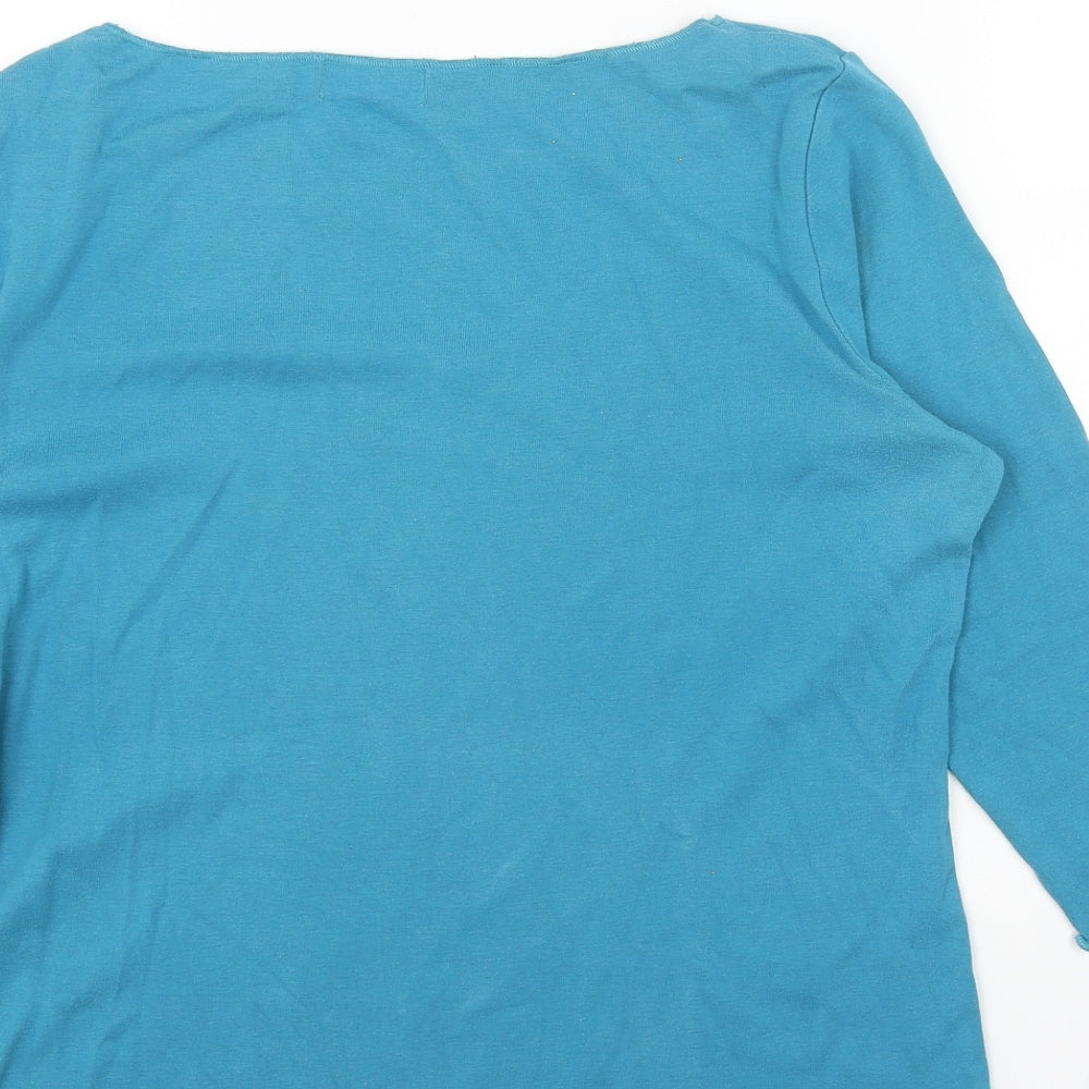 Per Una Womens Blue Cotton Basic T-Shirt Size 14 Scoop Neck