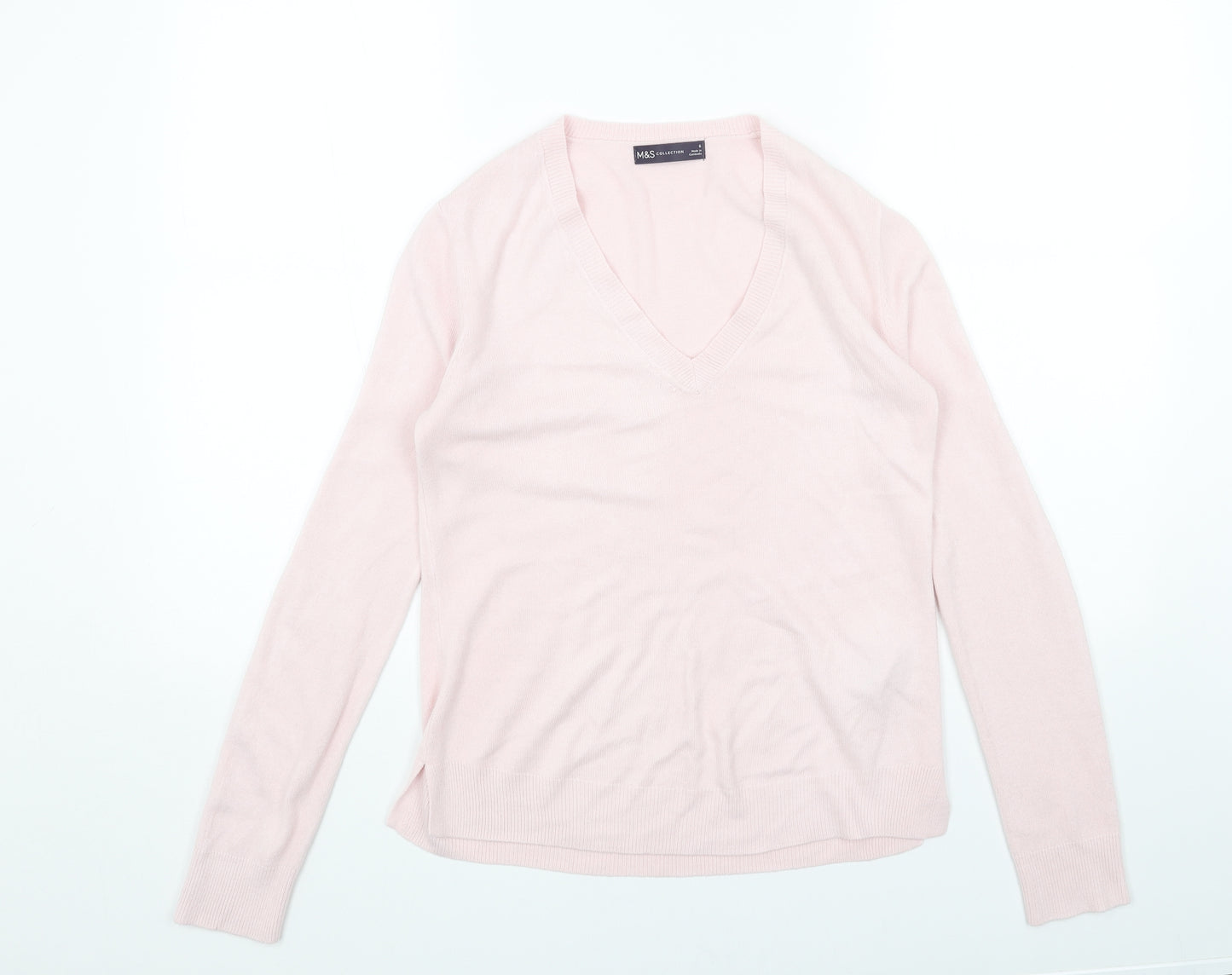 Marks and Spencer Womens Pink V-Neck Acrylic Pullover Jumper Size 6