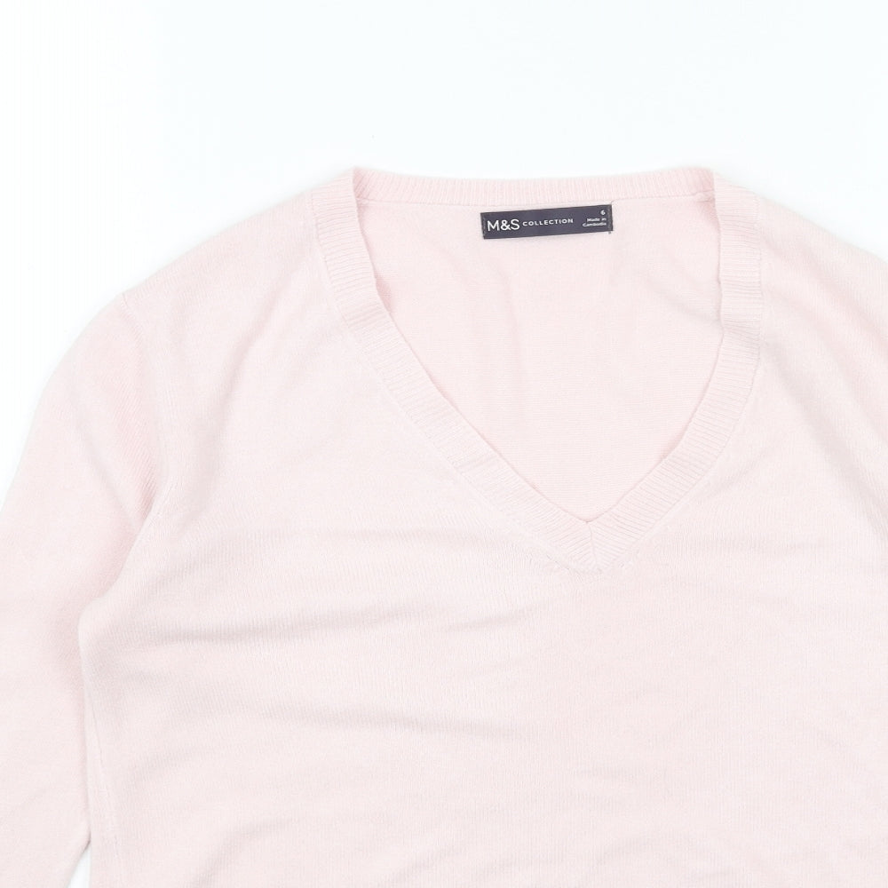 Marks and Spencer Womens Pink V-Neck Acrylic Pullover Jumper Size 6